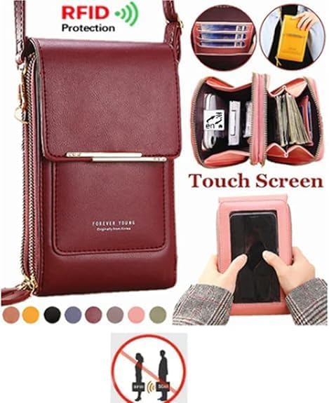 Touchscreen Mini Crossbody Phone Wallet – Zippered Card & Phone Purse