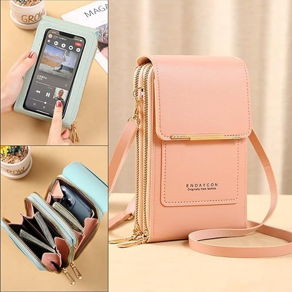 Touchscreen Mini Crossbody Phone Wallet – Zippered Card & Phone Purse